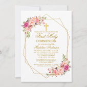 水彩ピンクのフローラジオフレーム最初のコミュニティ 招待状 (正面)