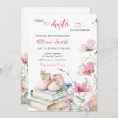 水彩ピンクのフローラストーリーブックベビーシャワー 招待状 (正面/裏面)