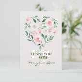 水彩ピンクのフローラハートママ サンキューカード (スタンド正面)