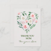 水彩ピンクのフローラハートママ サンキューカード (正面/裏面)