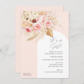 水彩ピンクのフローラパンパスベビーガールシャワー 招待状 (正面/裏面)