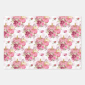 水彩ピンクのフローラパンプキンのダマスクパターン ラッピングペーパーシート (正面3)