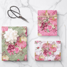 水彩ピンクのフローラパンプキンのダマスクパターン