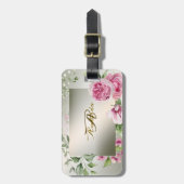 水彩ピンクのフローラフレーム光沢のあるブロンズ旅行 ラゲッジタグ (正面縦)