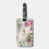 水彩ピンクのフローラフレーム光沢のあるブロンズ旅行 ラゲッジタグ (裏面縦)