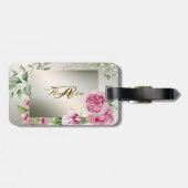 水彩ピンクのフローラフレーム光沢のあるブロンズ旅行 ラゲッジタグ (裏面横)