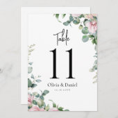 水彩ピンクのフローラ結婚のテーブル番号 (正面/裏面)