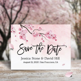 水彩ピンクのフローラ結婚式の日付を保存 案内ポストカード