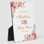 水彩ピンクのフローラ金ゴールドベビーシャワーへようこそ フォトプラーク (側面)