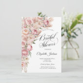 水彩ピンクのブッシュフラワーブライダルシャワー 招待状 (スタンド正面)