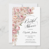 水彩ピンクのブッシュフラワーブライダルシャワー 招待状 (正面)