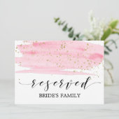 水彩ピンクのブライダル ブッシュ & ゴールド ウェディング 予約サイン 招待状 (スタンド正面)