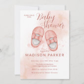 水彩ピンクのベビーシューズ 招待状 (正面)