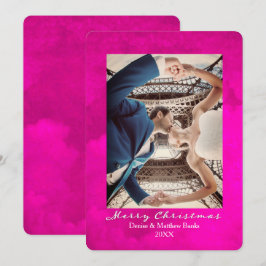 水彩ピンクのペアック エレガントなクリスマスカード 招待状