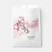 水彩ピンクのボウと飾り玉のベビーシャワー フェイバーバッグ (正面)