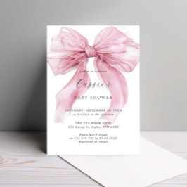 水彩ピンクのボウリボン ベビーシャワー 招待状