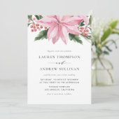 水彩ピンクのポインセチアの花の冬の結婚式 招待状 (スタンド正面)