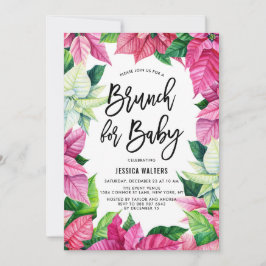 水彩ピンクのポインセチア ベビーシャワーブランunch 招待状