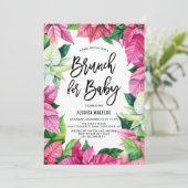 水彩ピンクのポインセチア ベビーシャワーブランunch 招待状 (スタンド正面)