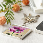 水彩ピンクのポピーのアートフラワー キーホルダー (側面)