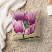 水彩ピンクのポピーのアートフラワー クッション (ブランケット)