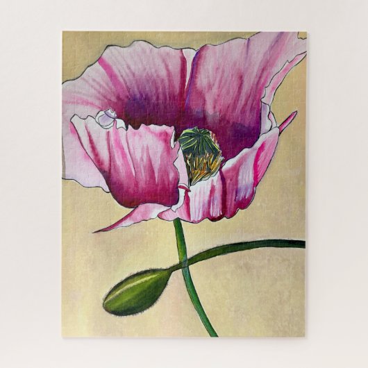 水彩ピンクのポピーのアートフラワー ジグソーパズル (縦)