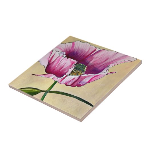 水彩ピンクのポピーのアートフラワー タイル (側面)