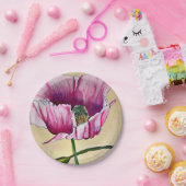 水彩ピンクのポピーのアートフラワー ペーパープレート (パーティー)