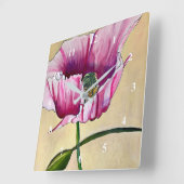 水彩ピンクのポピーアートフラワー スクエア壁時計 (傾斜)