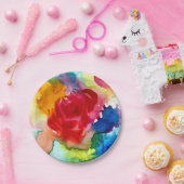 水彩ピンクのポピー芸術の花の紙プレート ペーパープレート (パーティー)