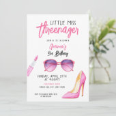 水彩ピンクのメイクアップをテーマにした3回目の誕生日 招待状 (スタンド正面)