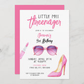 水彩ピンクのメイクアップをテーマにした3回目の誕生日 招待状 (正面/裏面)