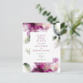 水彩ピンクのユリの花のSave the Dateカード 案内ポストカード (スタンド正面)