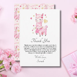 水彩ピンクのラマ ブライダルシャワー サンキューカード