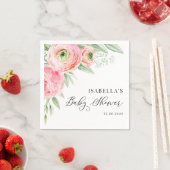 水彩ピンクのランナキュラス花ベビーシャワー スタンダードカクテルナプキン (インサイチュ)