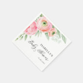 水彩ピンクのランナキュラス花ベビーシャワー スタンダードカクテルナプキン (角)