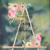 水彩ピンクのランナキュラス赤ちゃんシャワーへようこそ アクリルサイン (ニュートラル)