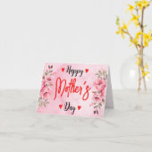 水彩ピンクのローズフラワー マザーズデー アーティスティック カード (黄色い花)