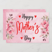 水彩ピンクのローズフラワー マザーズデー アーティスティック シーズンカード (正面/裏面)