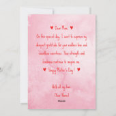 水彩ピンクのローズフラワー マザーズデー アーティスティック シーズンカード (裏面)