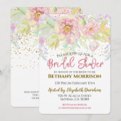 水彩ピンクのローズ ブライダルシャワー 招待状 (正面/裏面)