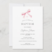 水彩ピンクの優美なリボンのバプテスマ 招待状 (正面)