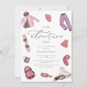 水彩ピンクの冒険が始まる女の子の赤ちゃんシャワー 招待状 (正面)