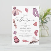 水彩ピンクの冒険が始まる女の子の赤ちゃんシャワー 招待状 (スタンド正面)