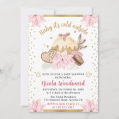 水彩ピンクの冬のケーキ&クッキー赤ちゃんシャワー 招待状 (正面)