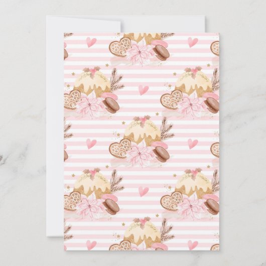 水彩ピンクの冬のケーキ&クッキー赤ちゃんシャワー 招待状 (裏面)