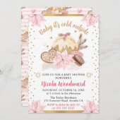 水彩ピンクの冬のケーキ&クッキー赤ちゃんシャワー 招待状 (正面/裏面)