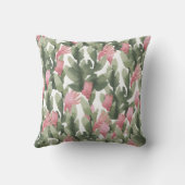 水彩ピンクの切妻緑抽象芸術サボテンフローラ クッション (裏面)
