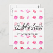 水彩ピンクの唇のパターンメイクアップブランディング ポストカード (正面/裏面)