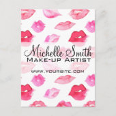 水彩ピンクの唇のパターンメイクアップブランディング ポストカード (正面)